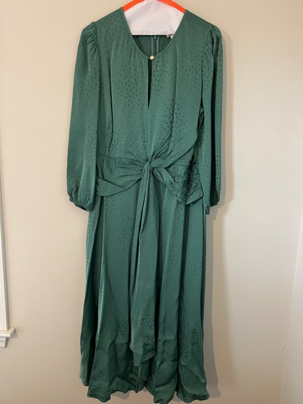 Shoshanna Forest Green Long-Sleeve Knot-Front Maxi Dress